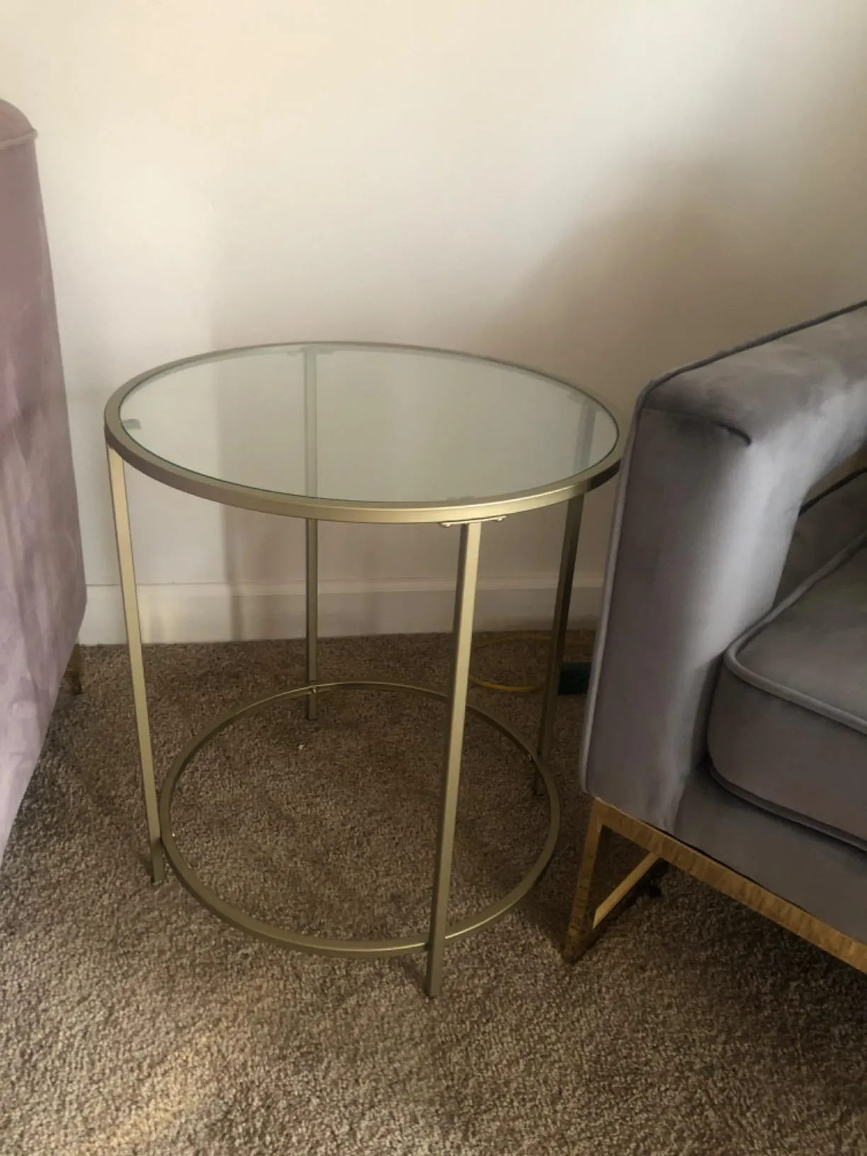 Round Side Table, Glass End Table with Metal Frame, Small Coffee Accent Table