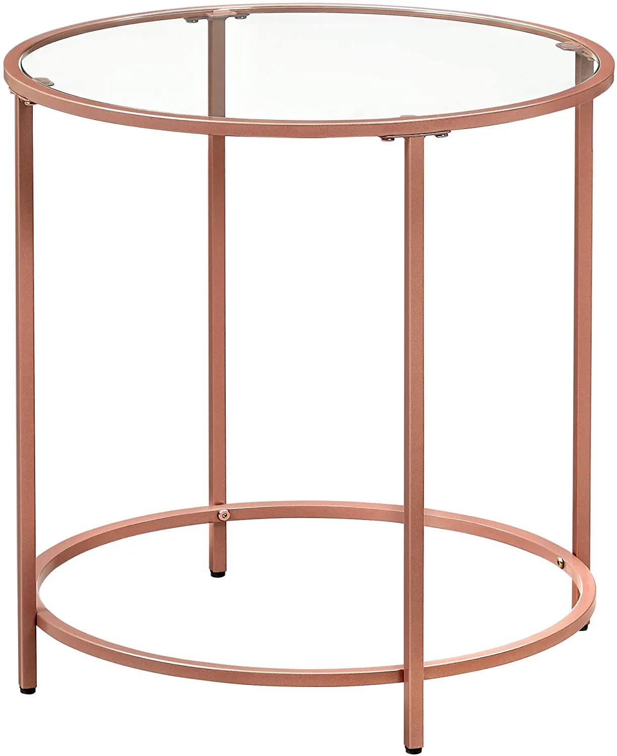 Round Side Table, Glass End Table with Metal Frame, Small Coffee Accent Table
