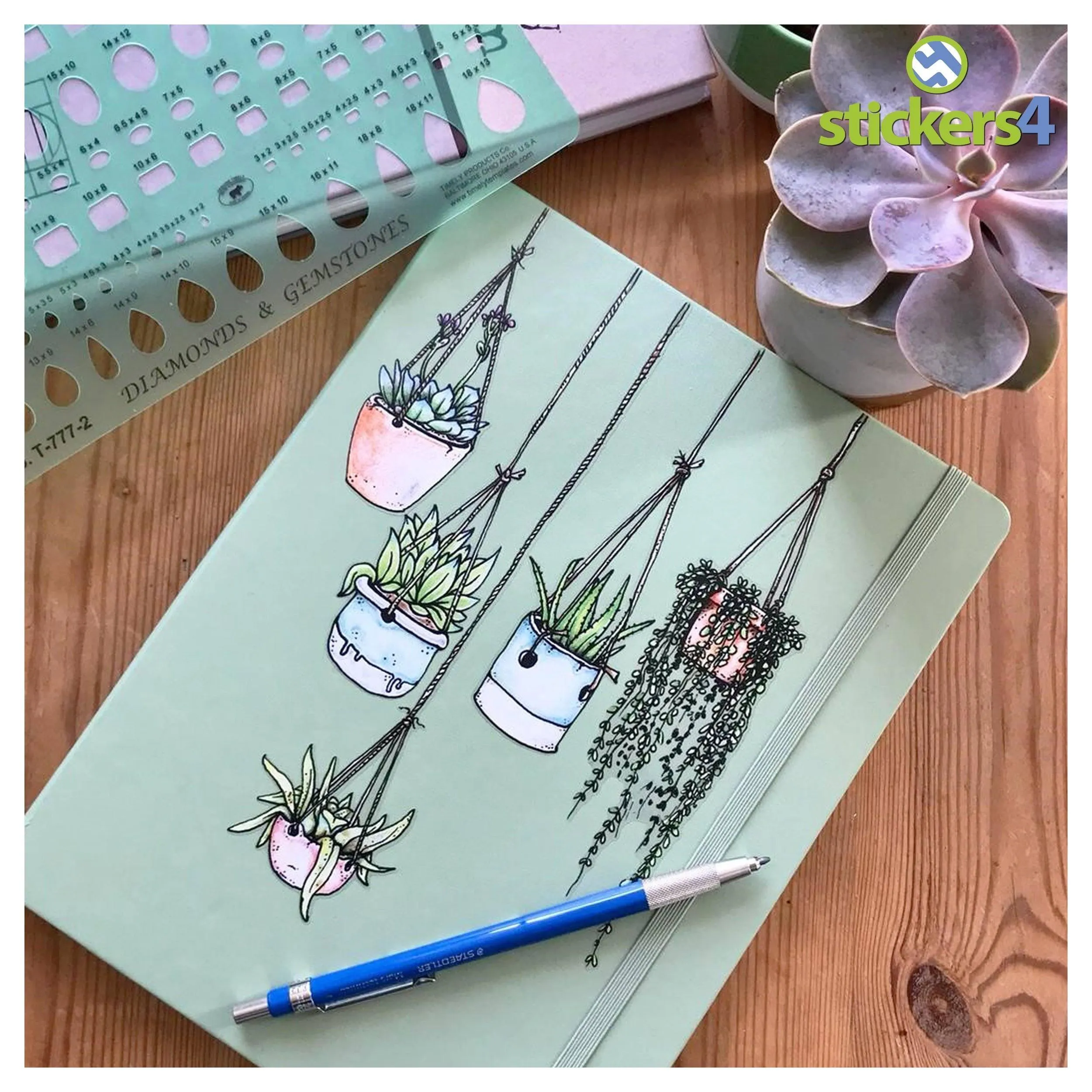 Set of 5 Illustrated Hanging Plant Laptop Stickers