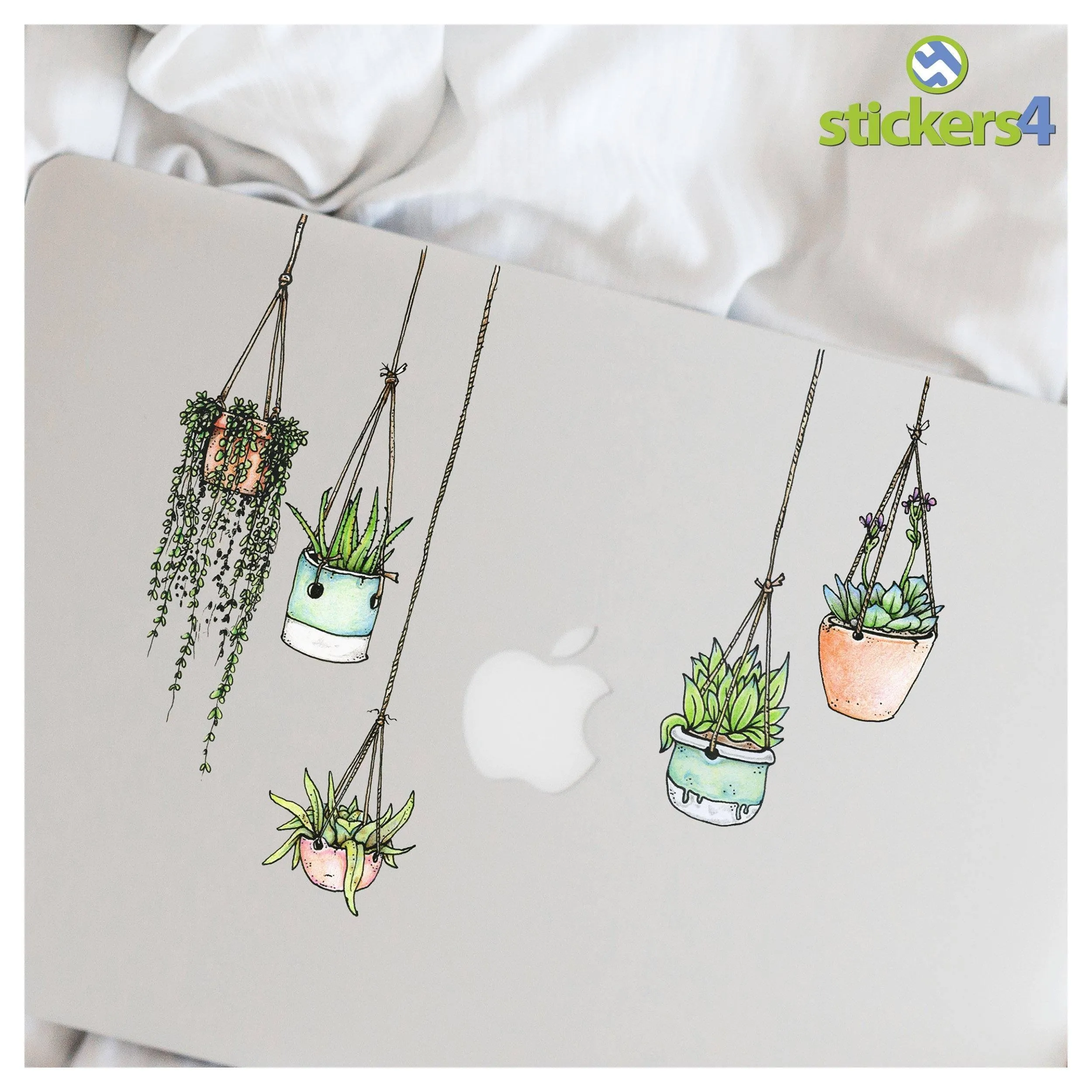 Set of 5 Illustrated Hanging Plant Laptop Stickers