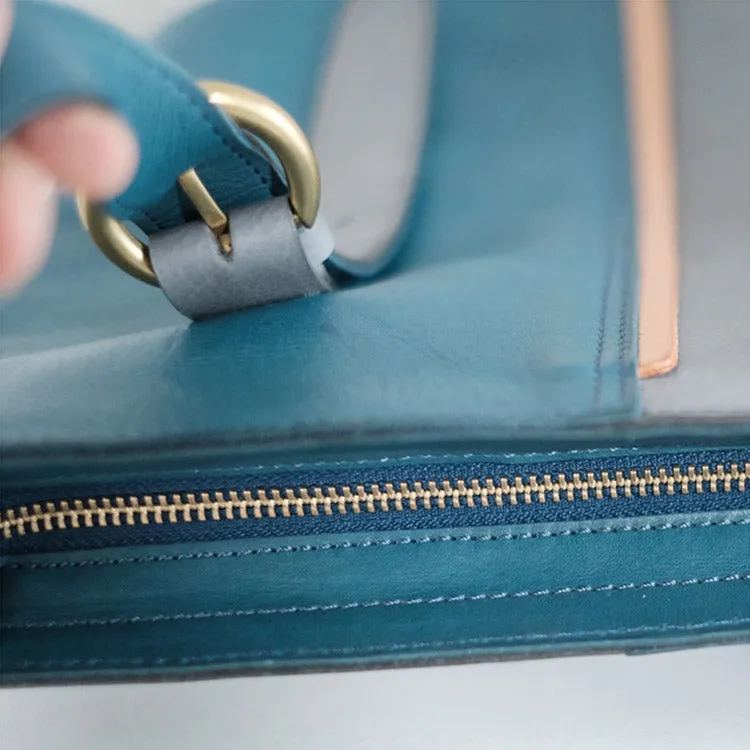 Stylish Ladies Leather Blue Shoulder Bag Genuine Leather Crossbody Bags For Women