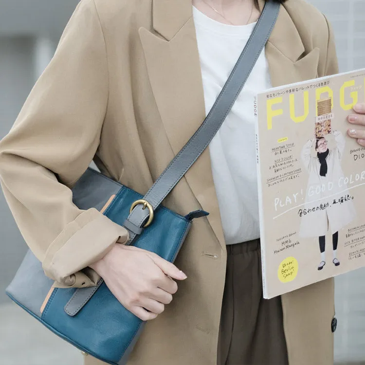 Stylish Ladies Leather Blue Shoulder Bag Genuine Leather Crossbody Bags For Women