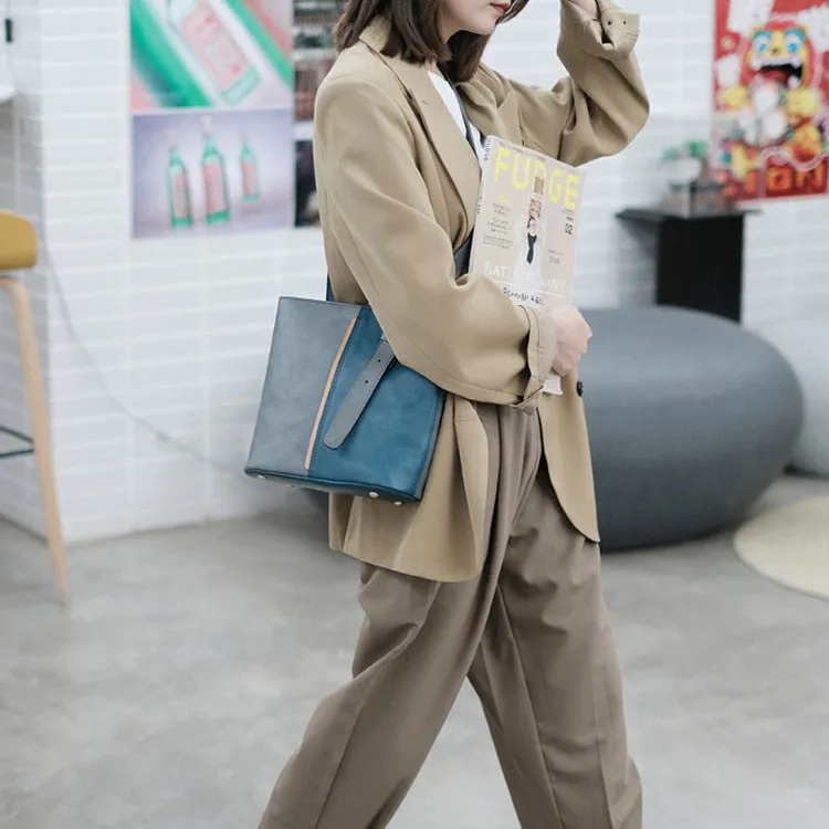 Stylish Ladies Leather Blue Shoulder Bag Genuine Leather Crossbody Bags For Women
