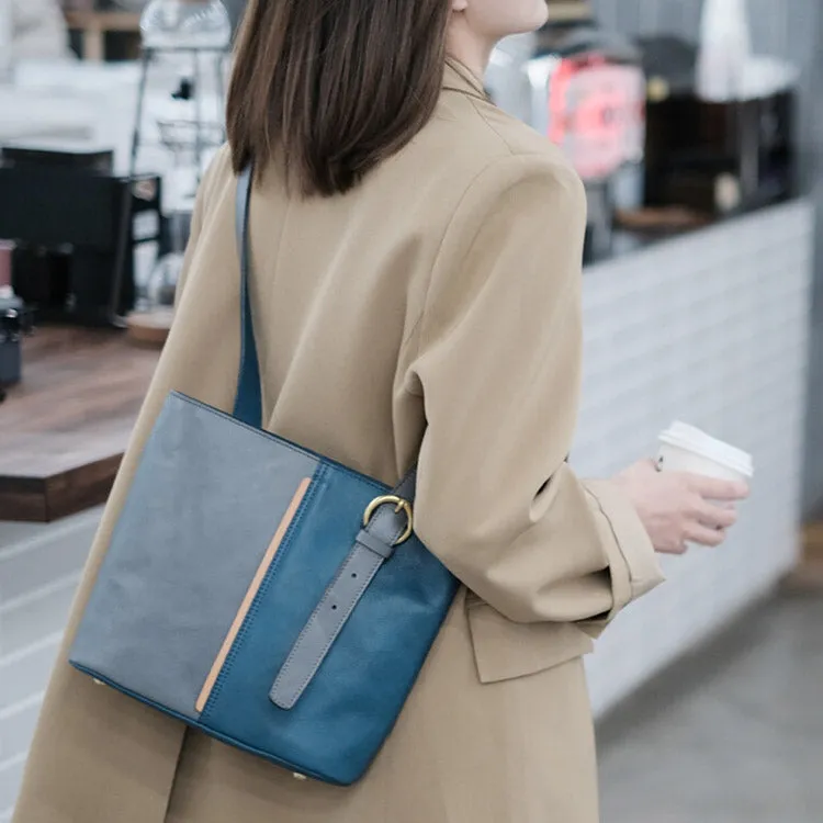 Stylish Ladies Leather Blue Shoulder Bag Genuine Leather Crossbody Bags For Women