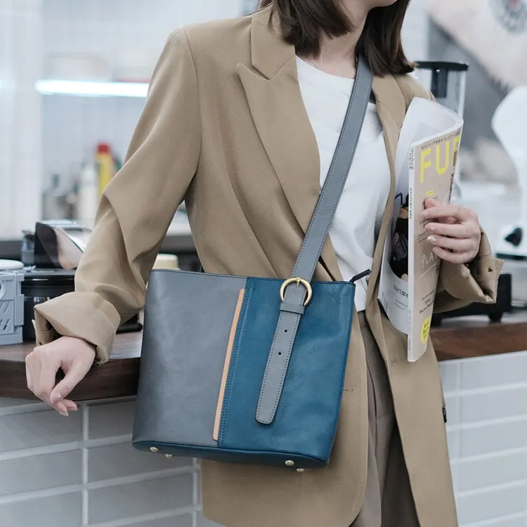 Stylish Ladies Leather Blue Shoulder Bag Genuine Leather Crossbody Bags For Women