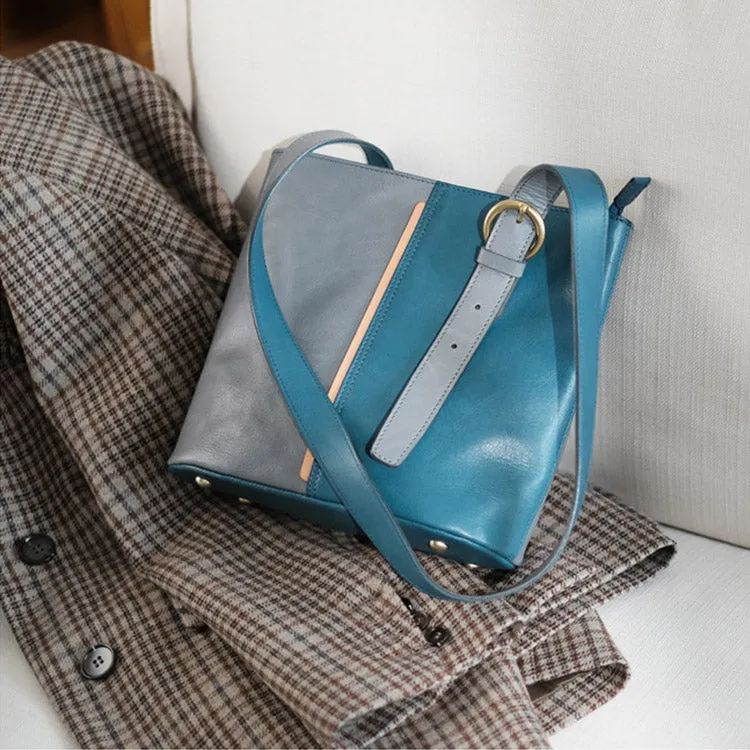Stylish Ladies Leather Blue Shoulder Bag Genuine Leather Crossbody Bags For Women
