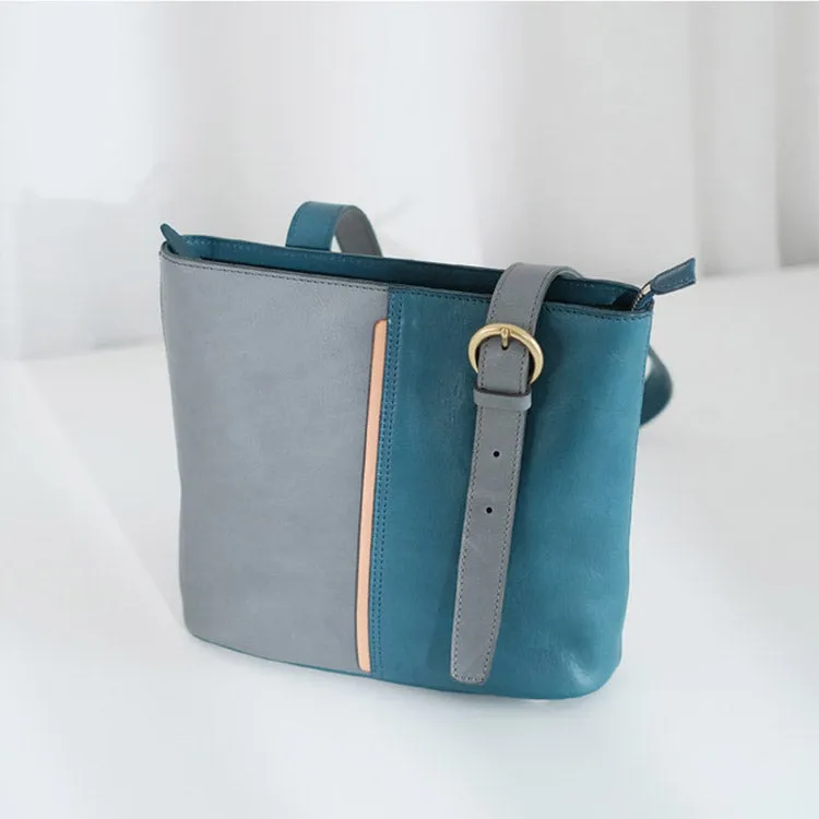 Stylish Ladies Leather Blue Shoulder Bag Genuine Leather Crossbody Bags For Women