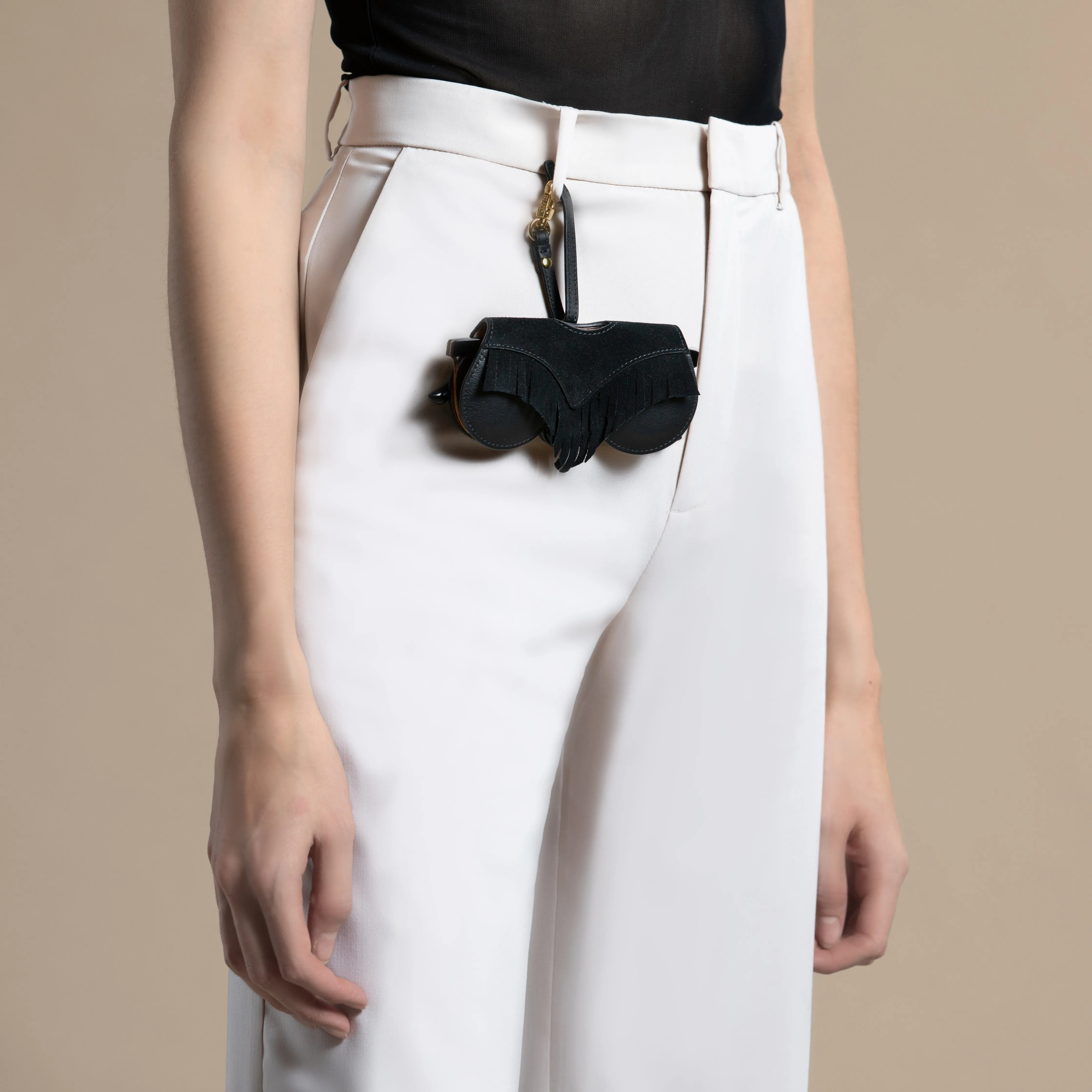 Sunglasses Case | Black Fringes | Nappa Leather 24K Gold Plated