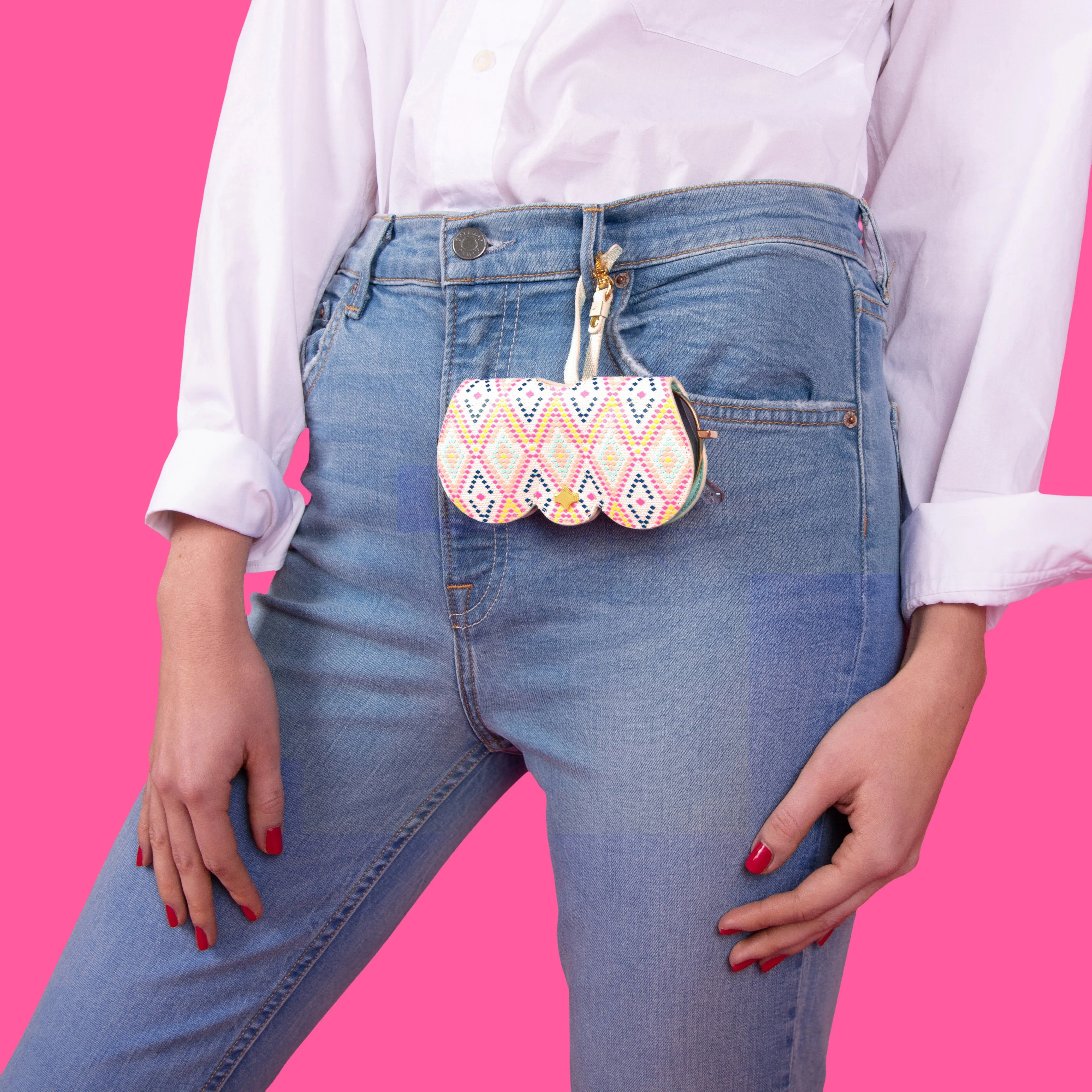 Sunglasses Case | DIAMOND FACE |  Leather 24K Gold Plated