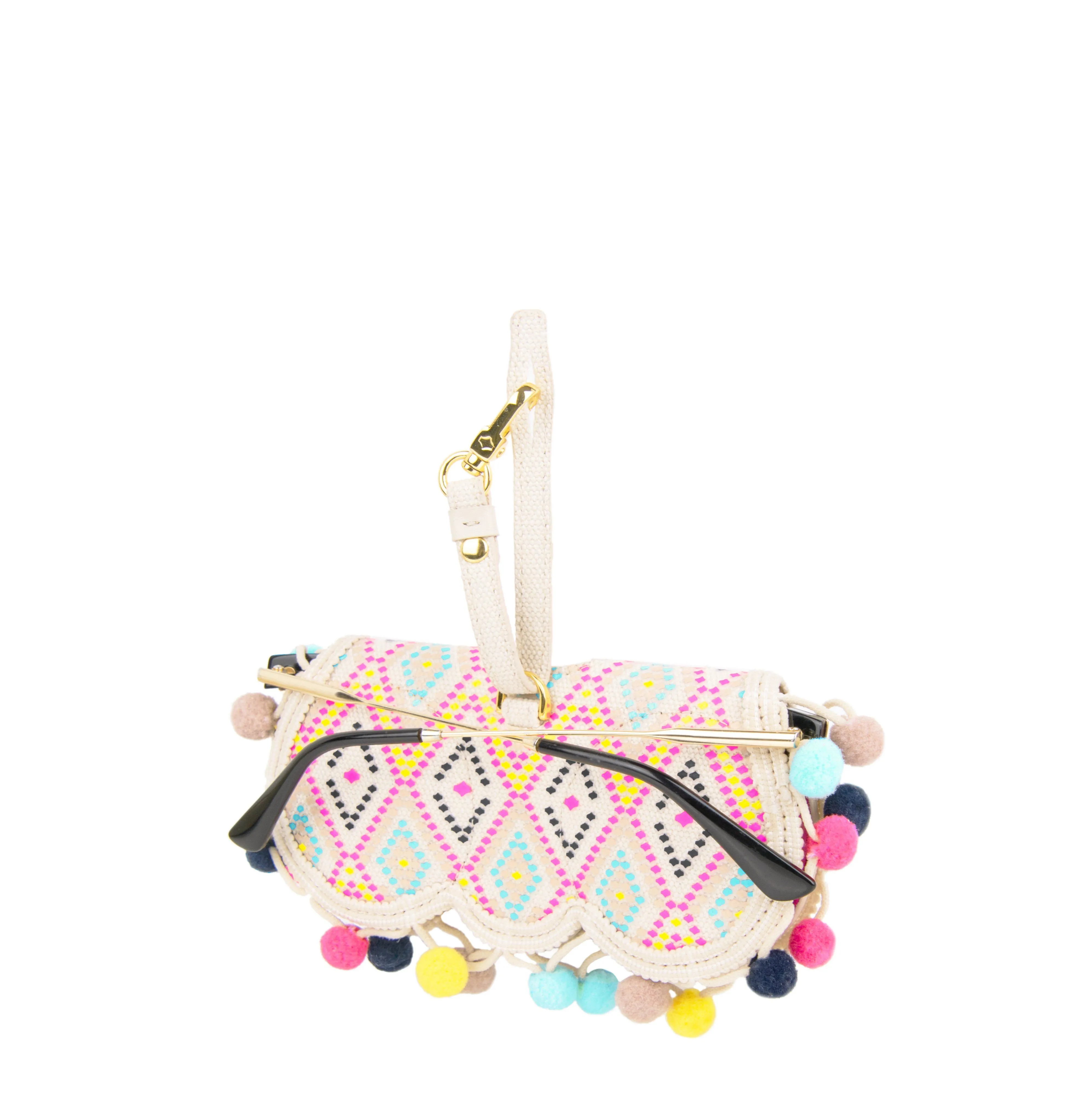 Sunglasses Case | Diamond Face PomPom | Leather 24K Gold Plated