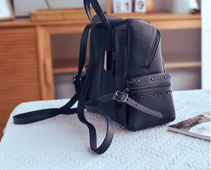 Vintage Women's Small Leather Backpack Purse Ladies Brown Leather Rucksack