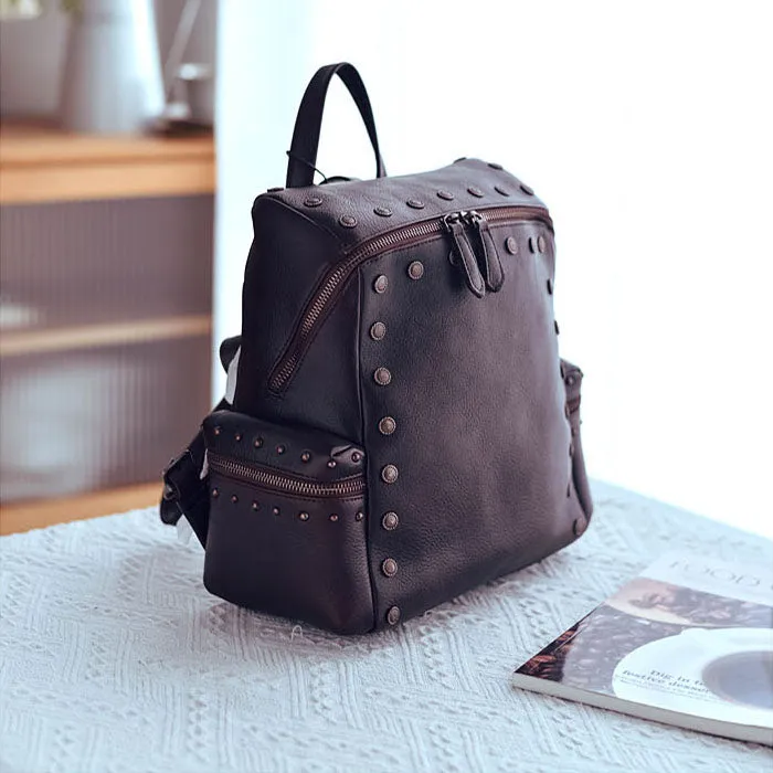 Vintage Women's Small Leather Backpack Purse Ladies Brown Leather Rucksack