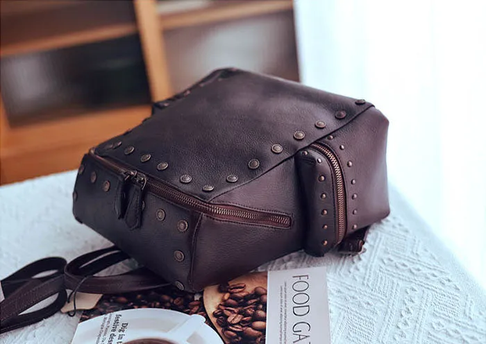 Vintage Women's Small Leather Backpack Purse Ladies Brown Leather Rucksack