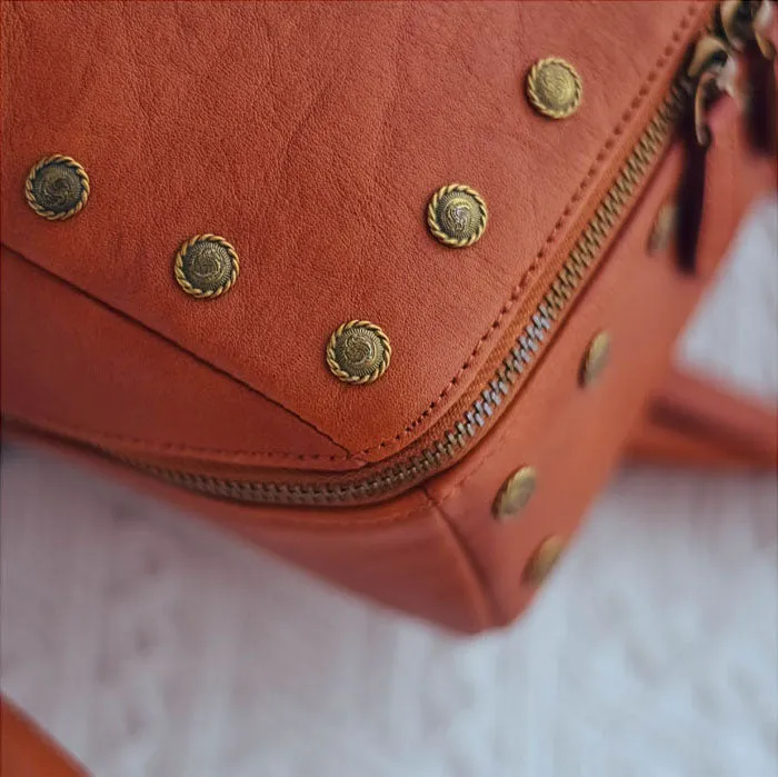Vintage Women's Small Leather Backpack Purse Ladies Brown Leather Rucksack