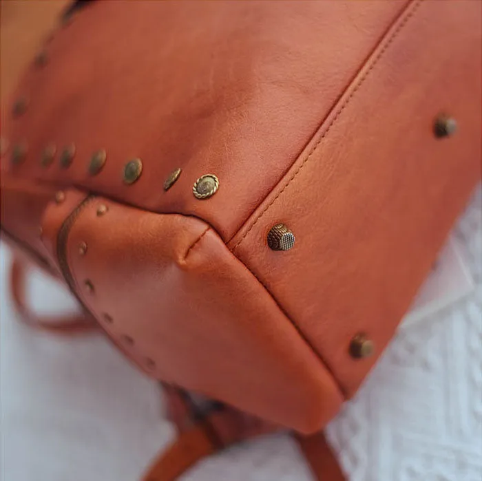 Vintage Women's Small Leather Backpack Purse Ladies Brown Leather Rucksack