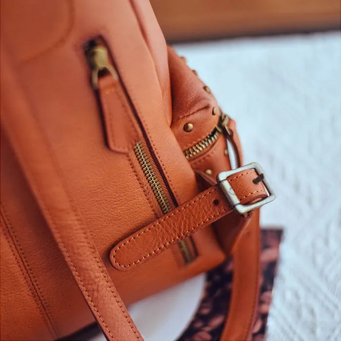 Vintage Women's Small Leather Backpack Purse Ladies Brown Leather Rucksack
