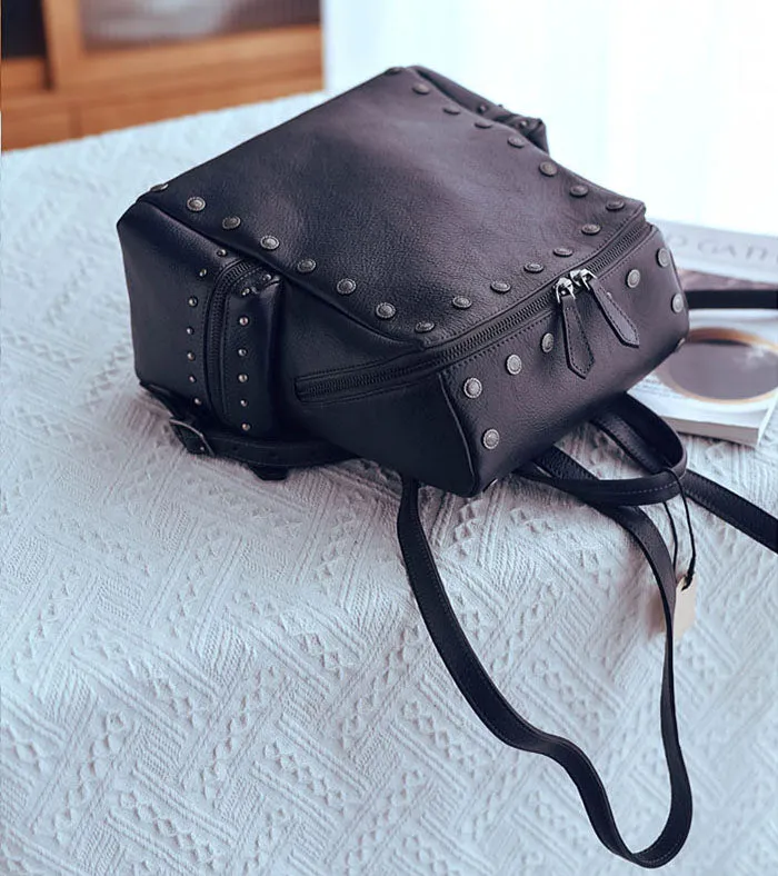 Vintage Women's Small Leather Backpack Purse Ladies Brown Leather Rucksack