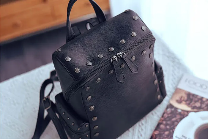 Vintage Women's Small Leather Backpack Purse Ladies Brown Leather Rucksack