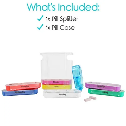 Vive Stackable 7 Day Pill Organizer with Pill Splitting Cutter