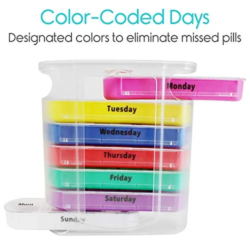 Vive Stackable 7 Day Pill Organizer with Pill Splitting Cutter