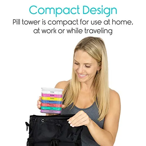 Vive Stackable 7 Day Pill Organizer with Pill Splitting Cutter